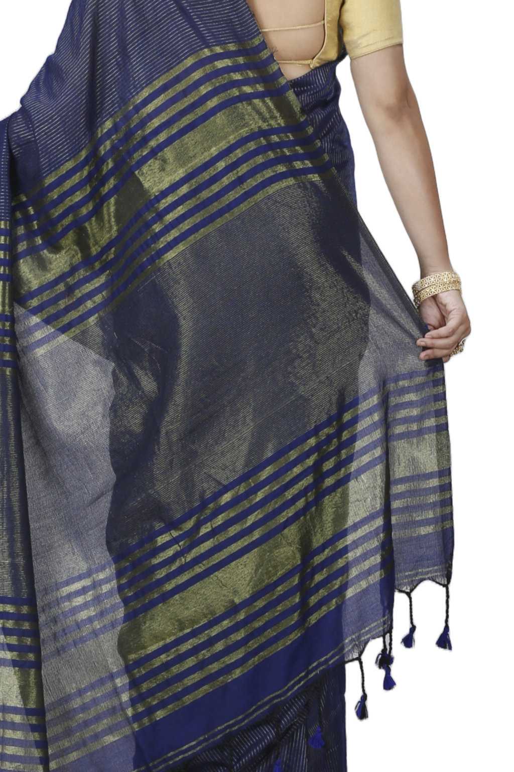 Dark Blue Blended Cotton Tama Hand Loom Saree (1201)